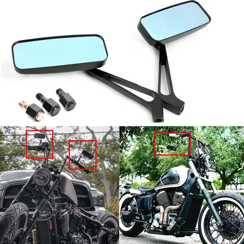 Miniatura 2 de 8 mm/10 mm Espejos retrovisores negros rectangulares para motocicleta, compatibles con Honda Grom Kawasaki Suzuki Yamaha Cruiser Chopper