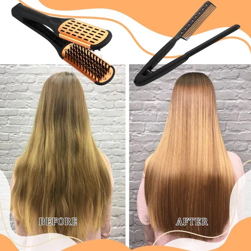 Miniatura 7 de CHENGU 2 piezas de peines para alisar el cabello, pinza de cerdas de jabalí de doble cara y cepillo en forma de V para peinar el cabello, para Negro
