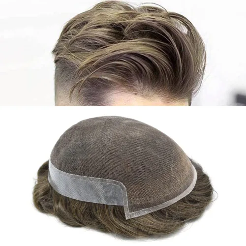 Miniatura 74 de LYRICAL HAIR Sistema de cabello humano con encaje frontal francés para hombres, tupé de piel de polietileno para hombres, línea capilar natural