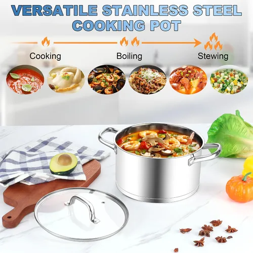 Miniatura 6 de Homikit Olla de acero inoxidable de 4 cuartos de galón, olla de inducción con tapa para sopa, salsa de pasta, cocinar a fuego lento, parte inferior