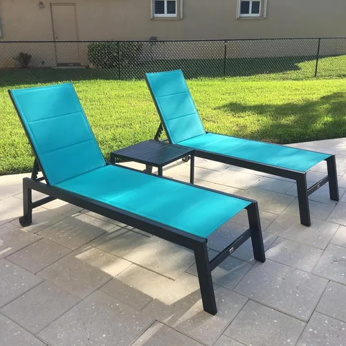 Miniatura 19 de PURPLE LEAF Juego de 2 tumbonas de aluminio para patio al aire libre con ruedas y mesa auxiliar, tumbona de piscina para jardín al aire libre, junto
