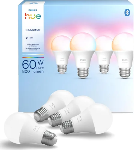Miniatura 10 de Philips Hue Essential - Bombilla LED inteligente A19, ambiente blanco y color, base E26, 8.8W, 2200K-6500K, 800 lúmenes, regulable, funciona