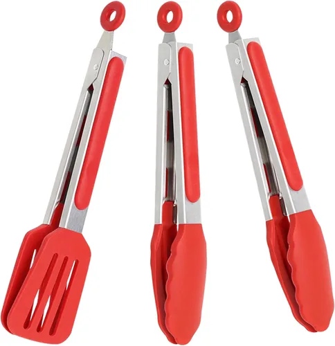 Miniatura 11 de Juego de 3 pinzas de cocina de 12 pulgadas, pinzas de silicona con puntas de silicona y mango de acero inoxidable, pinzas para cocinar, hornear