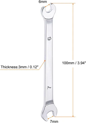 Miniatura 2 de uxcell Llave fina de extremo abierto, espejo métrico de 0.236 in x 0.276 in, acero de alto carbono, para mantenimiento doméstico y reparaciones