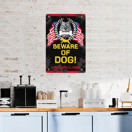 Miniatura 7 de BOBA BLANKET Letrero de metal con texto en inglés «Beware Of Dog» para decoración de pared, divertido cartel de arte para bar de café, 12 x 8