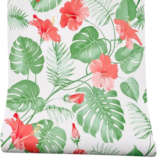 Miniatura 2 de Revestimiento de estante Red Canna autoadhesivo para aparador, cajón de papel, flores de renovación de muebles, 118 x 17.7 pulgadas