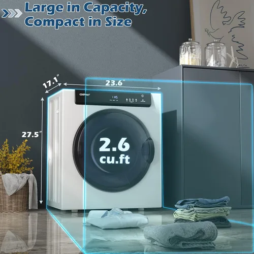 Miniatura 6 de COSTWAY Secadora portátil compacta, con panel táctil, 2 modos, 3 potencias de calefacción y ventilación de escape ajustable, secadora de ropa
