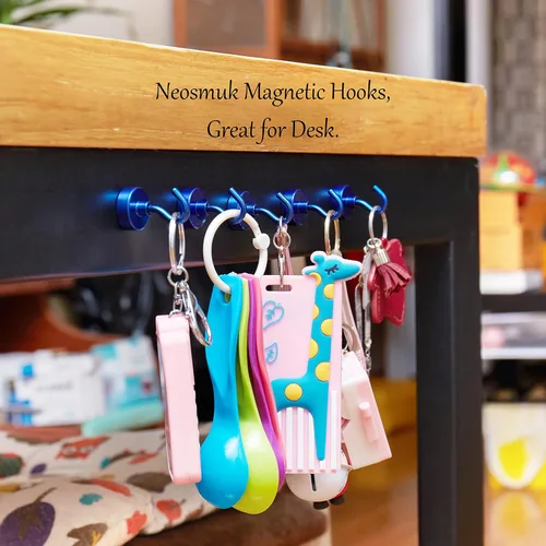 Miniatura 6 de NEOSMUK - Ganchos magnéticos de alta resistencia con imanes extrafuertes para colgar en refrigerador, crucero, cabinas o parrilla, color azul Azul