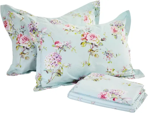 Miniatura 52 de FADFAY Juego de sábanas tamaño King, 100% algodón, elegante ropa de cama de granja con hojas verdes menta y flores blancas, sábana suave