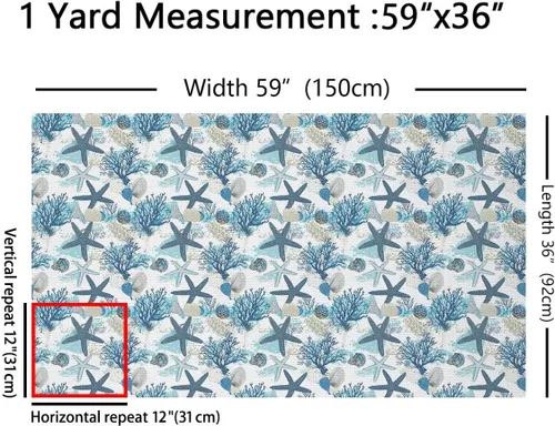 Miniatura 2 de Erosebridal Tela de estrellas de mar por yarda, tela de tapicería de animales costeros para niños y niñas, tela decorativa de conchas de playa, tela