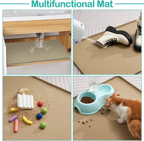 Miniatura 5 de Tapete impermeable para debajo del fregadero de 22 x 19 pulgadas, forro de silicona para gabinete, protector de goma para cocina y baño, mantiene
