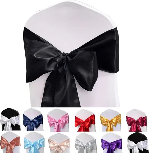 Miniatura 7 de Bandas de satén para silla, lazos para silla, 12 lazos para silla, bandas traseras para bodas, fiestas, eventos, banquetes, decoración de fundas