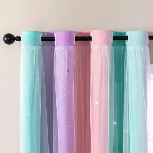 Miniatura 108 de XiDi Cortinas opacas con estrellas para habitaciones de niños, cortinas verdes para ventana de dormitorio de niños, azul y gris, 52 pulgadas de Azul