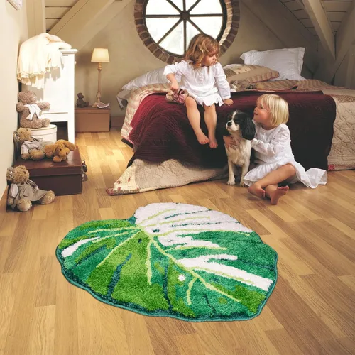 Miniatura 4 de Sisher Alfombra de baño de hojas verdes, alfombra grande Monstera para niños, alfombra de hoja verde, antideslizante, cómoda alfombra