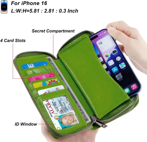 Miniatura 3 de Cartera con cremallera doble para mujer, bolso de mano con soporte para teléfono celular, tarjeta, moneda, efectivo