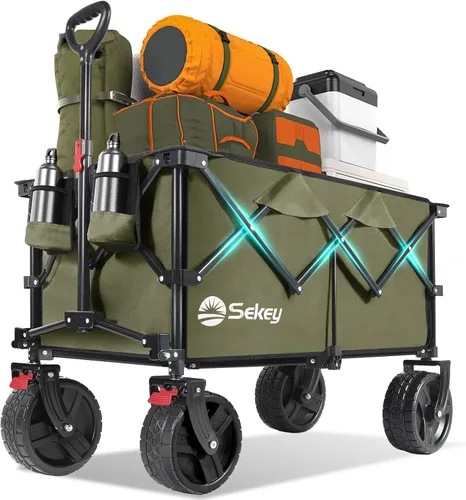 Miniatura 11 de Sekey Carritos Vagones Plegables de 220L con Ruedas Grandes Todo Terreno para Playa, Vagón Plegable de Trabajo Pesado con Portavasos, Vagón Plegable