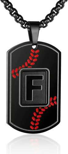 Miniatura 34 de A-Z Collar con etiqueta de perro para hombre, dije de béisbol, cadena de acero inoxidable de 22 + 2 pulgadas, regalo de joyería personalizado