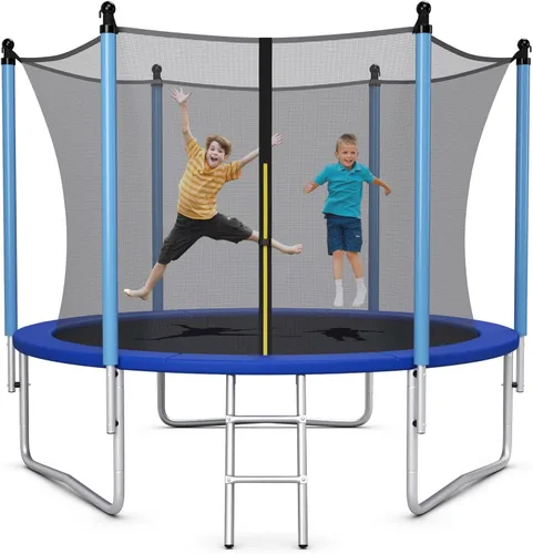 Giantex Trampolín para niños y adultos, aprobado por ASTM 8, 10, 12, 14, 15, 16 pies, trampolín grande con escalera, tubos de acero de grosor