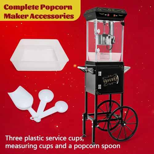 Miniatura 5 de Máquina de palomitas de maíz vintage con carrito, carrito de palomitas de maíz de 6 onzas, máquina de palomitas de maíz con gabinete de Negro