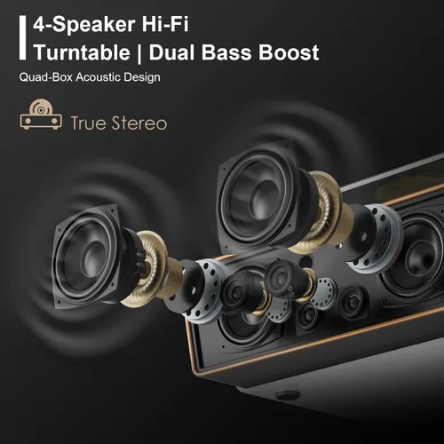 Miniatura 5 de Tocadiscos de vinilo de tamaño completo, tocadiscos Bluetooth de 3 velocidades con estilo Ruby, contrapeso ajustable, 4 altavoces estéreo
