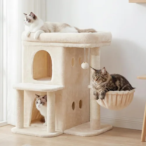 Miniatura 2 de Heybly Árbol para gatos, torre para gatos de 25.6 pulgadas con amplia percha superior para gatos grandes, muebles de casa para gatos estilo escalera