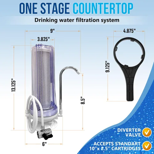 Miniatura 3 de El sistema de filtración de agua potable de una etapa para encimera elimina el cloro, la carcasa transparente y el suministro anual (2 extra)