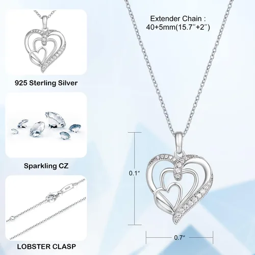 Miniatura 4 de Regalos para abuela, collar de corazón de plata de ley 925 con relleno de oro blanco de 18 quilates, regalos de cumpleaños de nietos para mujeres