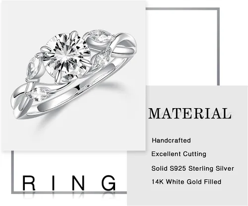 Miniatura 6 de MOOSEA Willow Moissanite Engagement Rings for Women, 1.2ct D Color VVS1 Clarity Lab Created Moissanite Wedding Ring 925 Sterling Silver Solid Twig