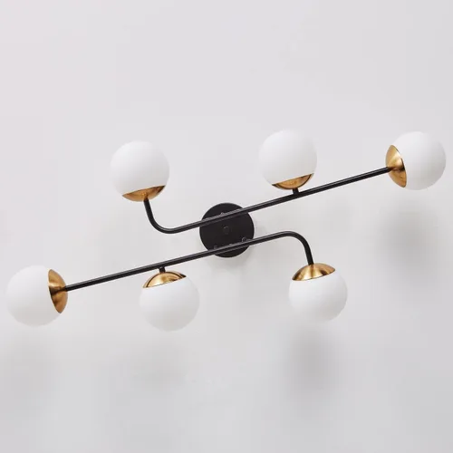 Miniatura 5 de Aiwen Moderna lámpara Sputnik de montaje semiempotrado con 6 luces de cristal negro dorado para techo, globo rústico, iluminación de techo regulable