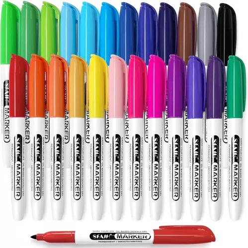 SFAIH Marcadores permanentes de 24 colores, varios colores vibrantes, secado rápido, resistentes a la decoloración, marcadores permanentes de punta