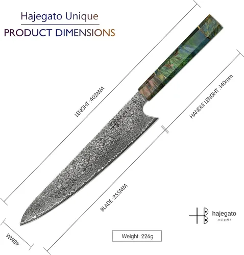 Miniatura 3 de Cuchillo de chef damasquinado, mango único de una sola pieza, cuchillo de cocina profesional de chef japonés Vg10, 67 capas, acero damasquinado
