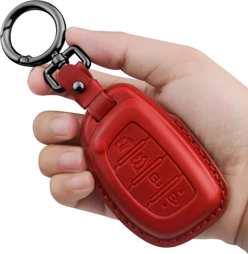 Miniatura 6 de Tukellen Funda de Cuero Genuino para Llavero Portallaves Inteligente Compatible con Hyundai Elantra Elantra GT Ioniq Sonata Tucson Smart 4 Botones