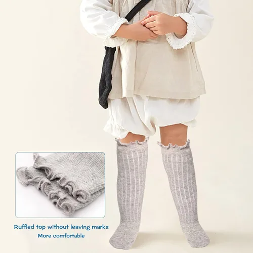 Miniatura 4 de Calcetines hasta la rodilla para bebé niña, calcetines antideslizantes para niños pequeños, tubo con volantes, uniforme para recién nacidos, 5 pares