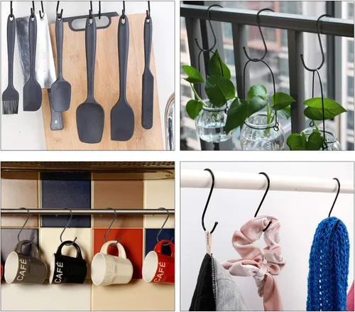 Miniatura 5 de Paquete de 30 ganchos negros en S de acero para colgar ganchos en S resistentes de metal para ollas de cocina, ganchos de armario para colgar