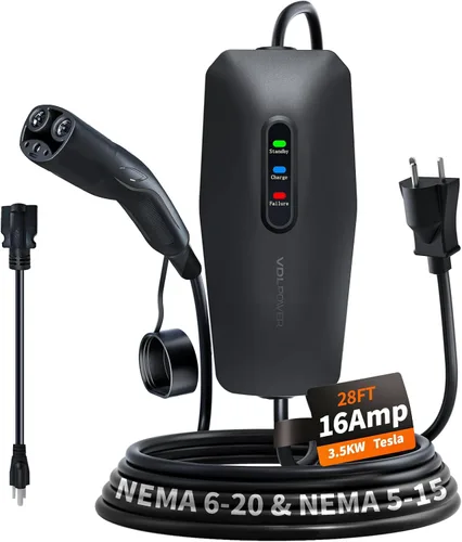 Miniatura 12 de Cargador de vehículo eléctrico de nivel 1/2, 16 amperios y 3.5 kW, cargador portátil con cable de 20 pies, estación de carga doméstica, con enchufe