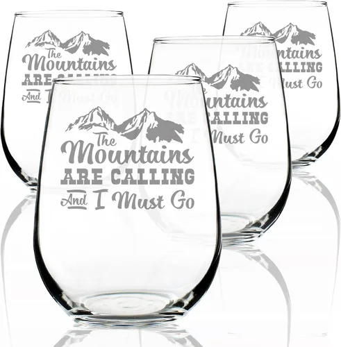 Miniatura 5 de Custom The Mountains Are Calling And I Must Go - Personalized Stemless Wine Glass - Fun Mountain Themed Gift or Décor - Large 17 Ounce - Customized
