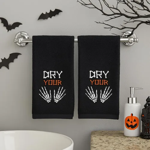 Miniatura 22 de Serafina Home Toallas de mano de baño de Halloween, fantasmas bordados, diseño Boo, juego de 2, color negro, 16 x 25 pulgadas