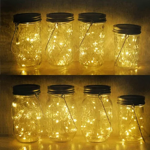 Luces solares para tarros de masón, paquete de 8 tiras de luces impermeables con 8 ganchos para patio, jardín, fiesta, boda, decoración de Navidad