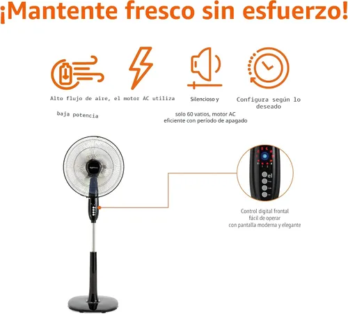 Miniatura 3 de Amazon Basics - Ventilador de pedestal de 16 pulgadas con control remoto, ventilador de piso, ventilador de pie para dormitorio, sala de estar