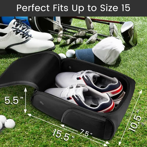 Miniatura 3 de YOREPEK Bolsa para zapatos de golf, bolsa de accesorios de golf con 3 bolsillos para calcetines, camisetas, bolas, diseñada con una asa de Negro