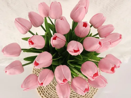 Miniatura 7 de 30 tulipanes reales al tacto, flores de poliuretano, tulipanes artificiales para arreglos de boda, fiesta, Pascua, primavera, hogar, comedor, Rosa