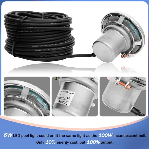 Miniatura 3 de Luces LED de spa de 6 pulgadas para piscina enterrada, 50 pies AC120V 6 pulgadas, luces blancas de piscina, luz subacuática de spa para piscinas