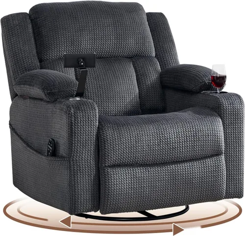 Miniatura 9 de Dual Motor Large Power Recliner Chair with Massage and Heat 270 Swivel Rocker Recliners with Adjustable Headrest Phone Holder for Living Room