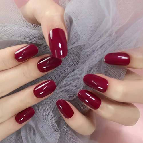 Miniatura 12 de Elevenail - Uñas postizas de longitud media, punta vino rojo, uñas postizas de cobertura total, uñas postizas cortas, uñas falsas, uñas falsas Rojo