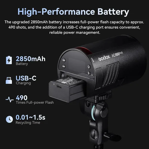 Miniatura 8 de Godox AD100 Pro II Flash Strobe,HSS TTL Cámara de bolsillo con zoom ajustable Monolight 100Ws 5800K bicolor con sistema inalámbrico X 2.4G