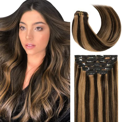 Miniatura 56 de Lacer Hair Glam - Extensiones de cabello humano con clip, sin costuras, color negro hueso, 4.33 oz, 7 unidades, 20 pulgadas, con clip de trama