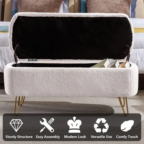 Miniatura 7 de mikibama Banco otomano de piel sintética de 38.9 pulgadas con diseño de sherpa, para ventana, banco de entrada, otomanos con patas de metal dorado