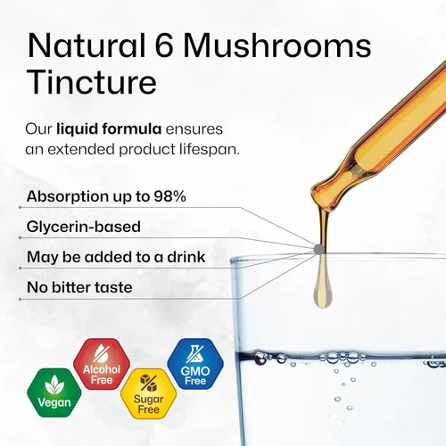 Miniatura 4 de BIO KRAUTER® Complejo de hongos 6 en 1 con melena de león, chaga, reishi, cordyceps, cola de pavo y shiitake - Suplemento vegano de hongos