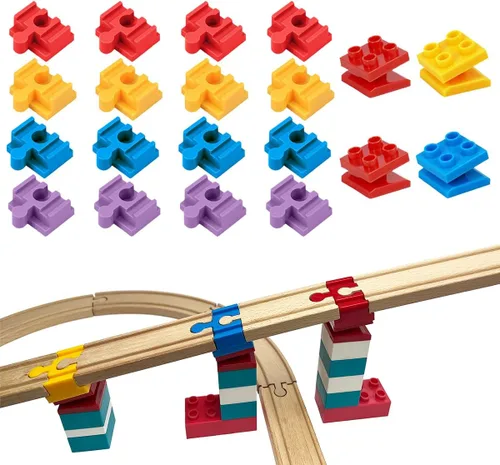 Accesorios de pista de tren de madera, 20 piezas de conector de pista de madera, compatible con todas las marcas principales de pista de tren de