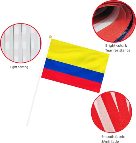 Miniatura 3 de Paquete de 50 mini banderas de mano Colombia, pequeñas banderas colombianas con mástil, banderas de país internacional, eventos de festivales